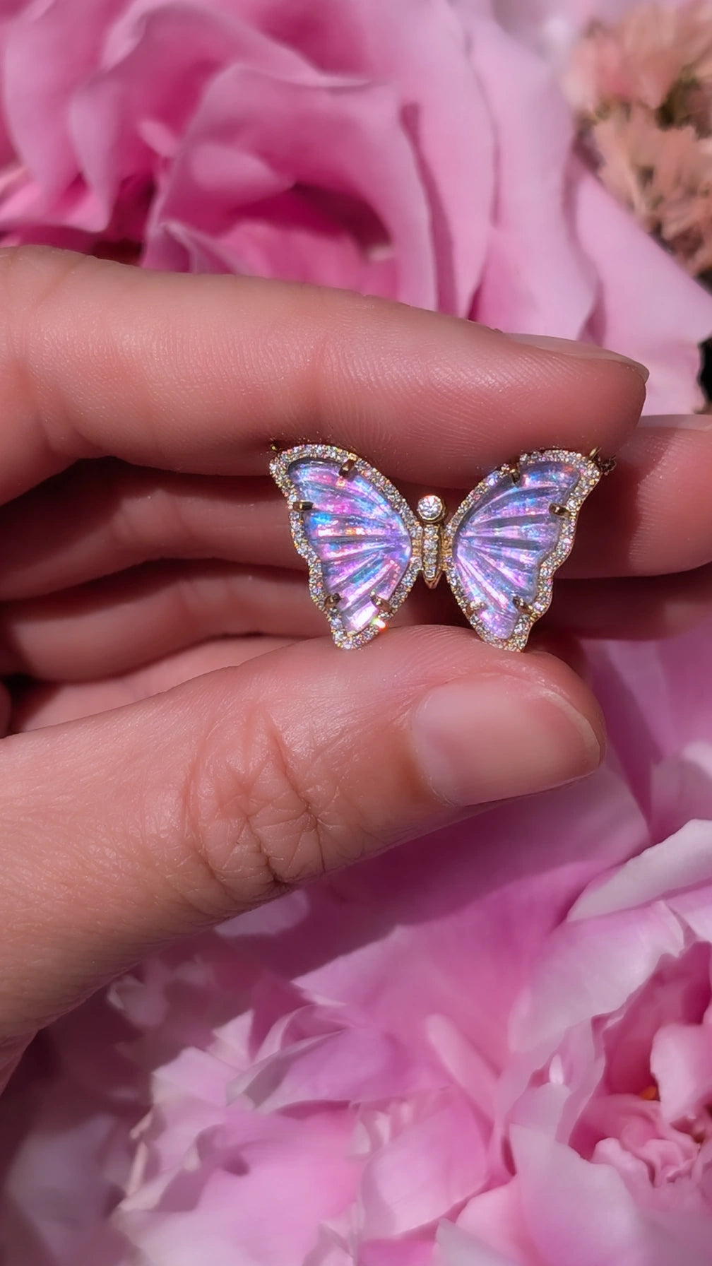Vivid Orchid Lavender Amethyst Butterfly Necklace With Diamonds