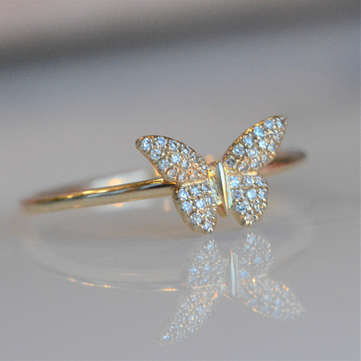 14k Gold Butterfly Ring With Diamonds