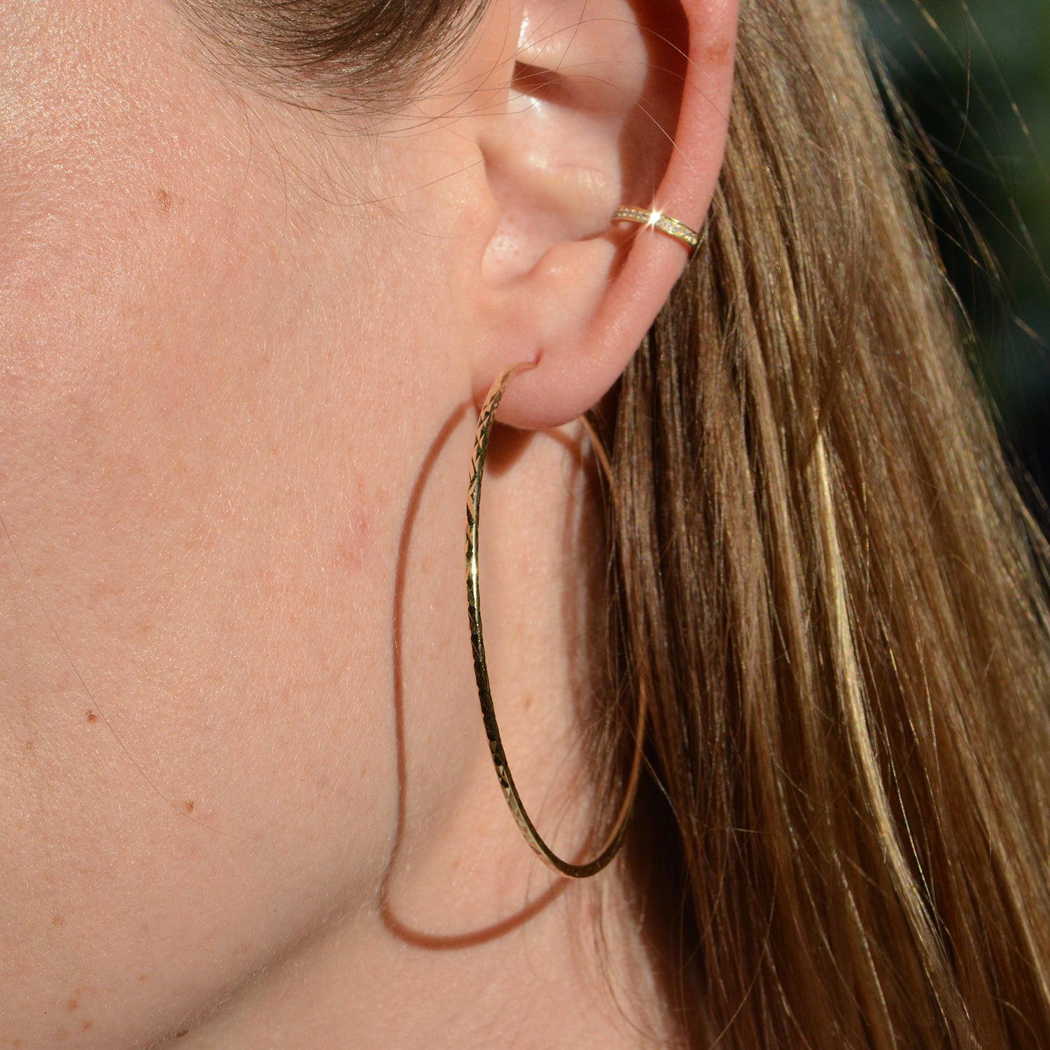 14k Large Gold Sparkle Hoop Earrings