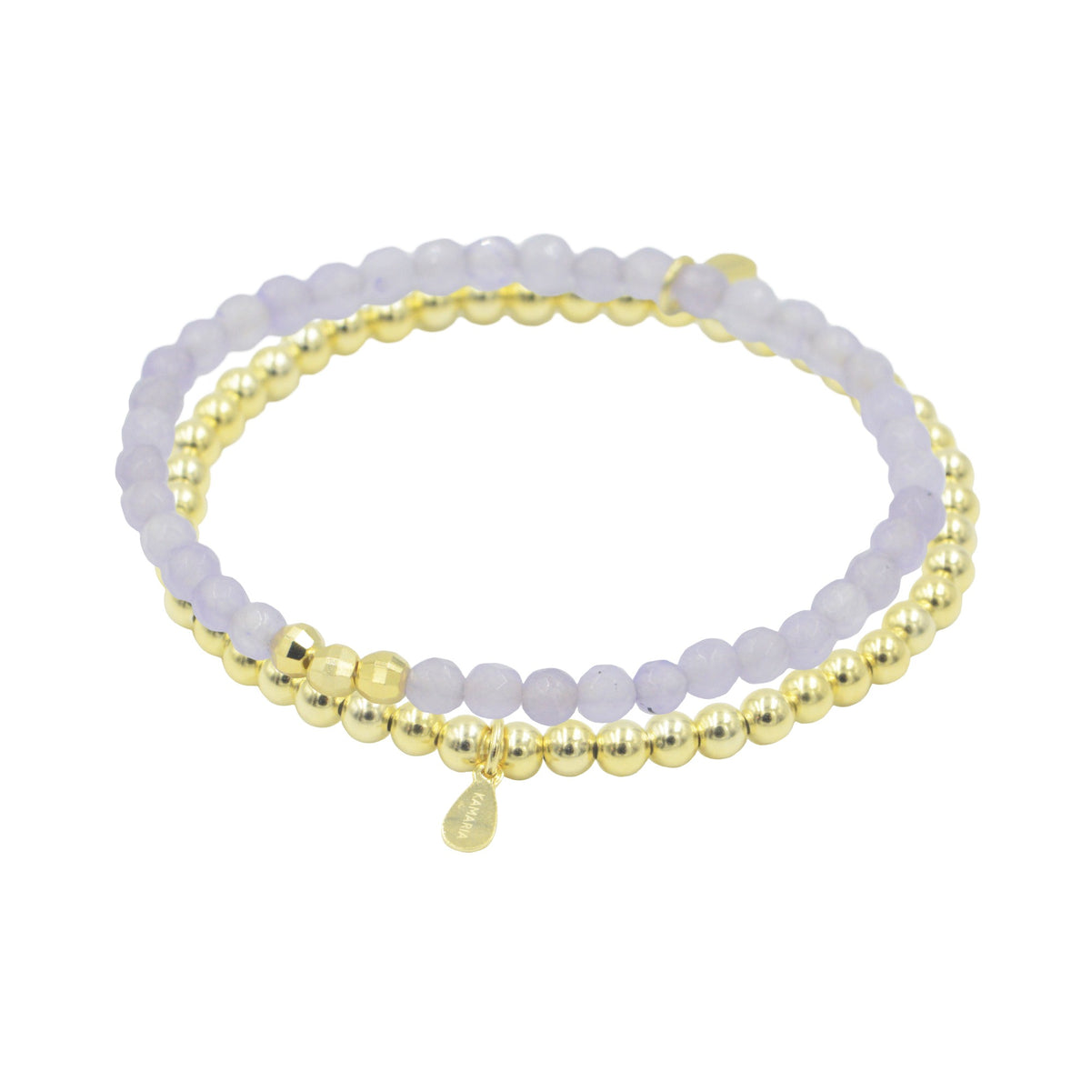 lavender jade and gold plated beads stacking bracelets 4mm