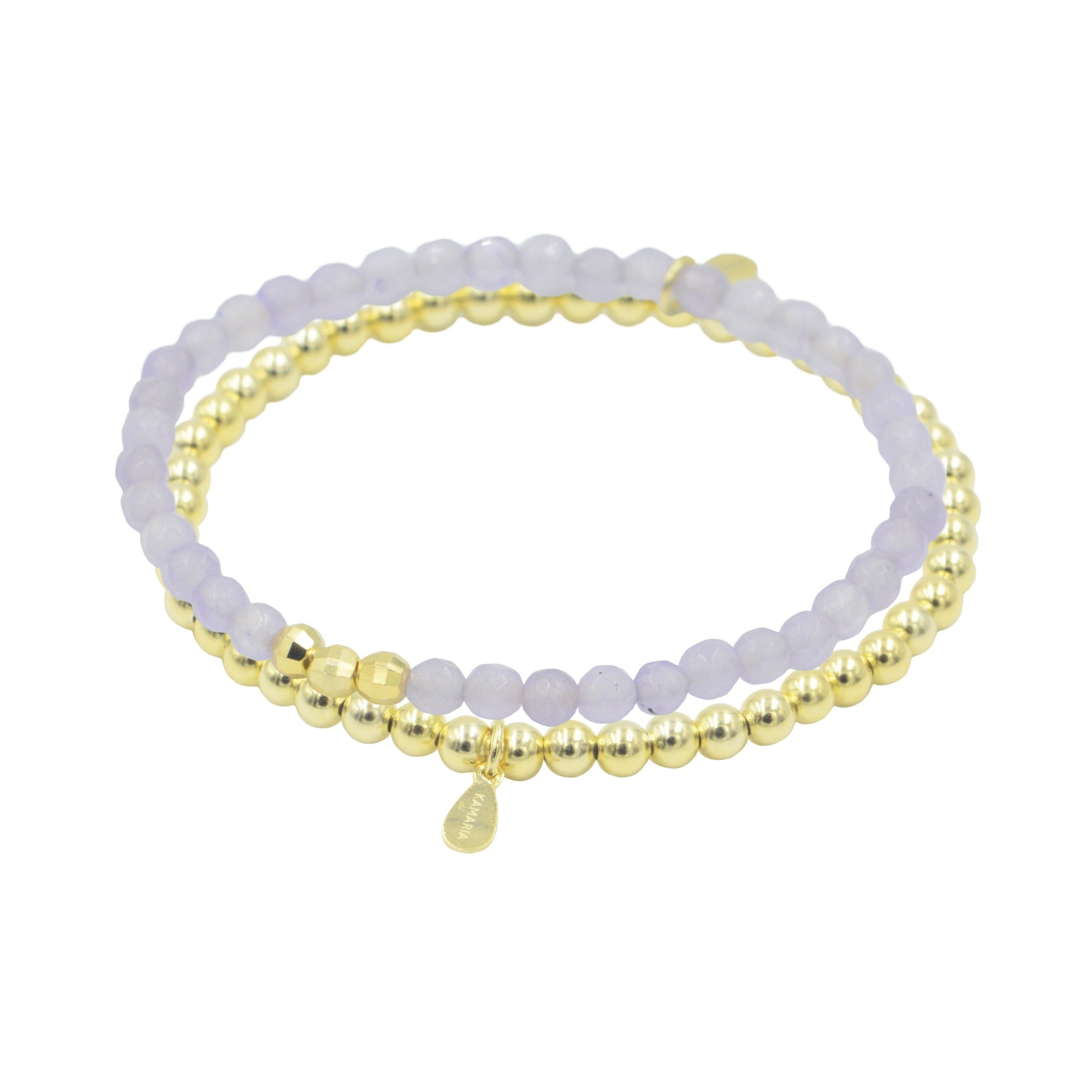 Estate Yellow Gold & Lavender Jadeite Link Bracelet - 