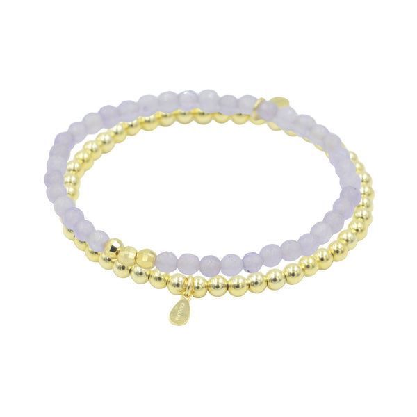 Lavender Jade And Gold Beaded Bracelet Stack 4mm