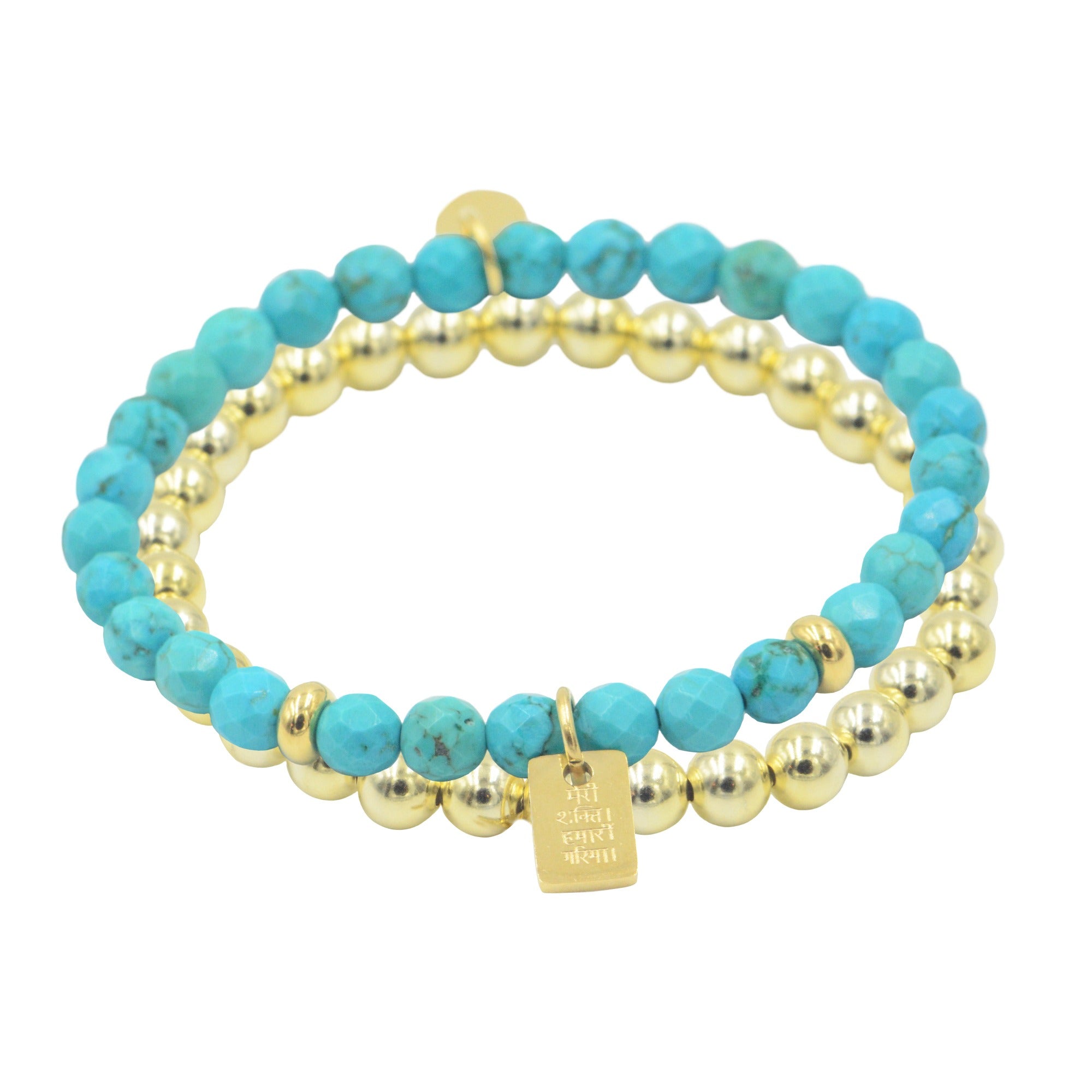 6mm turquoise gold bracelet stack