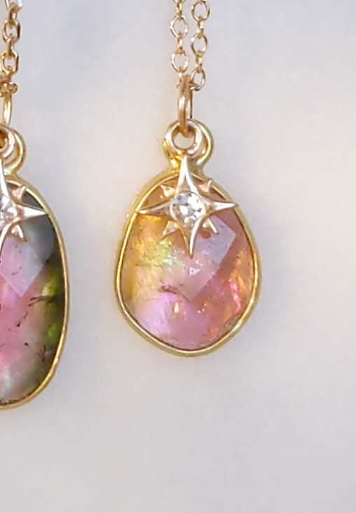 Sunset Tourmaline Necklace with Diamond Star Charm