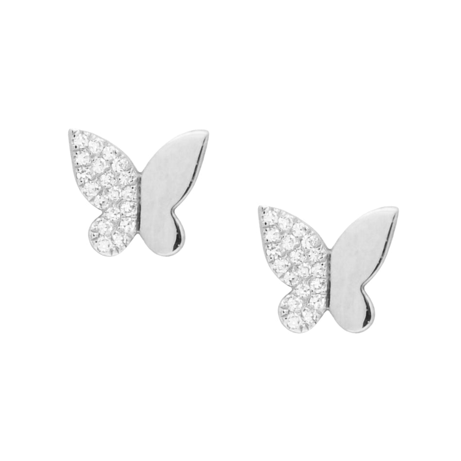 Butterfly Diamond Stud Earrings White Gold
