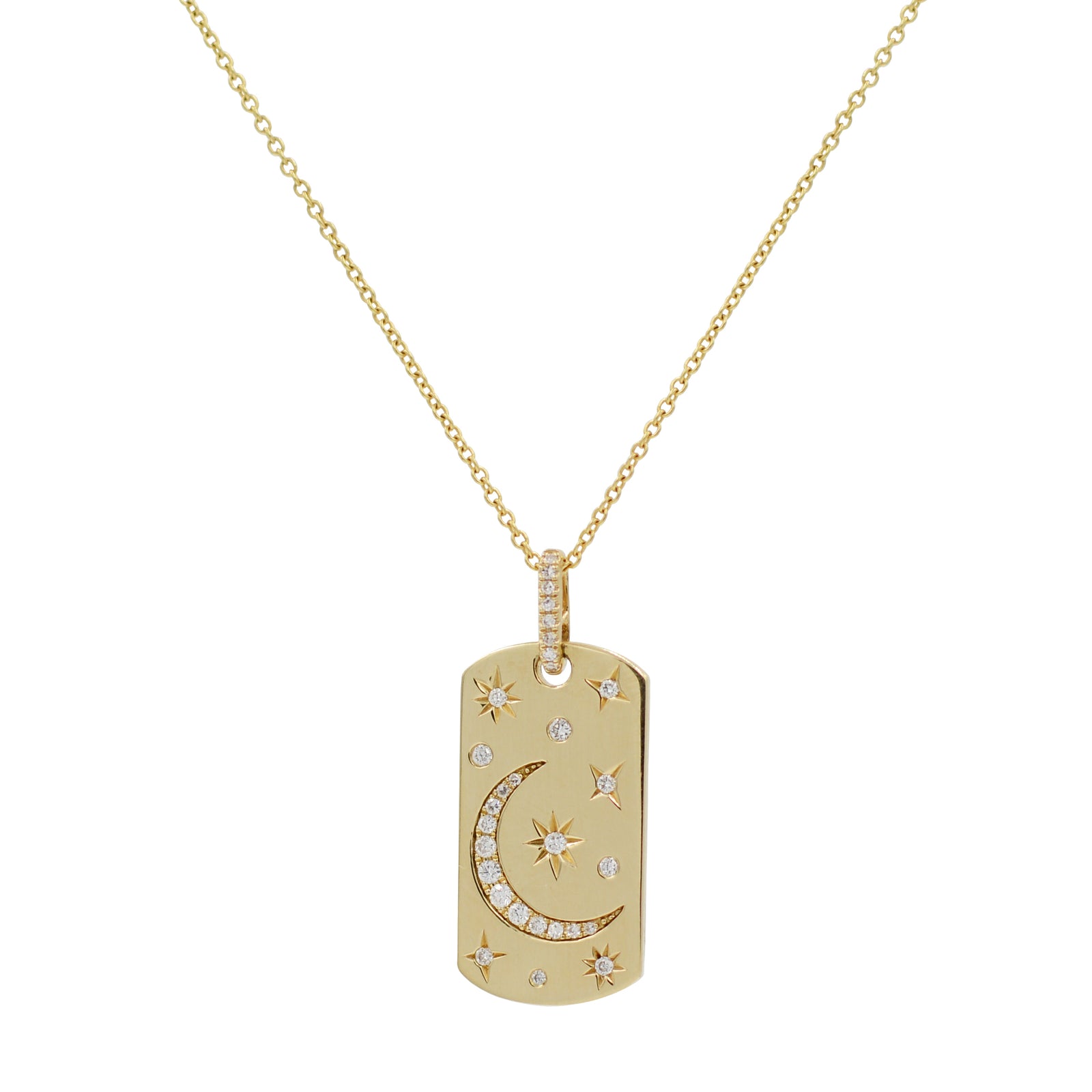 Celestial Dogtag Necklace in 14k Gold With Diamonds