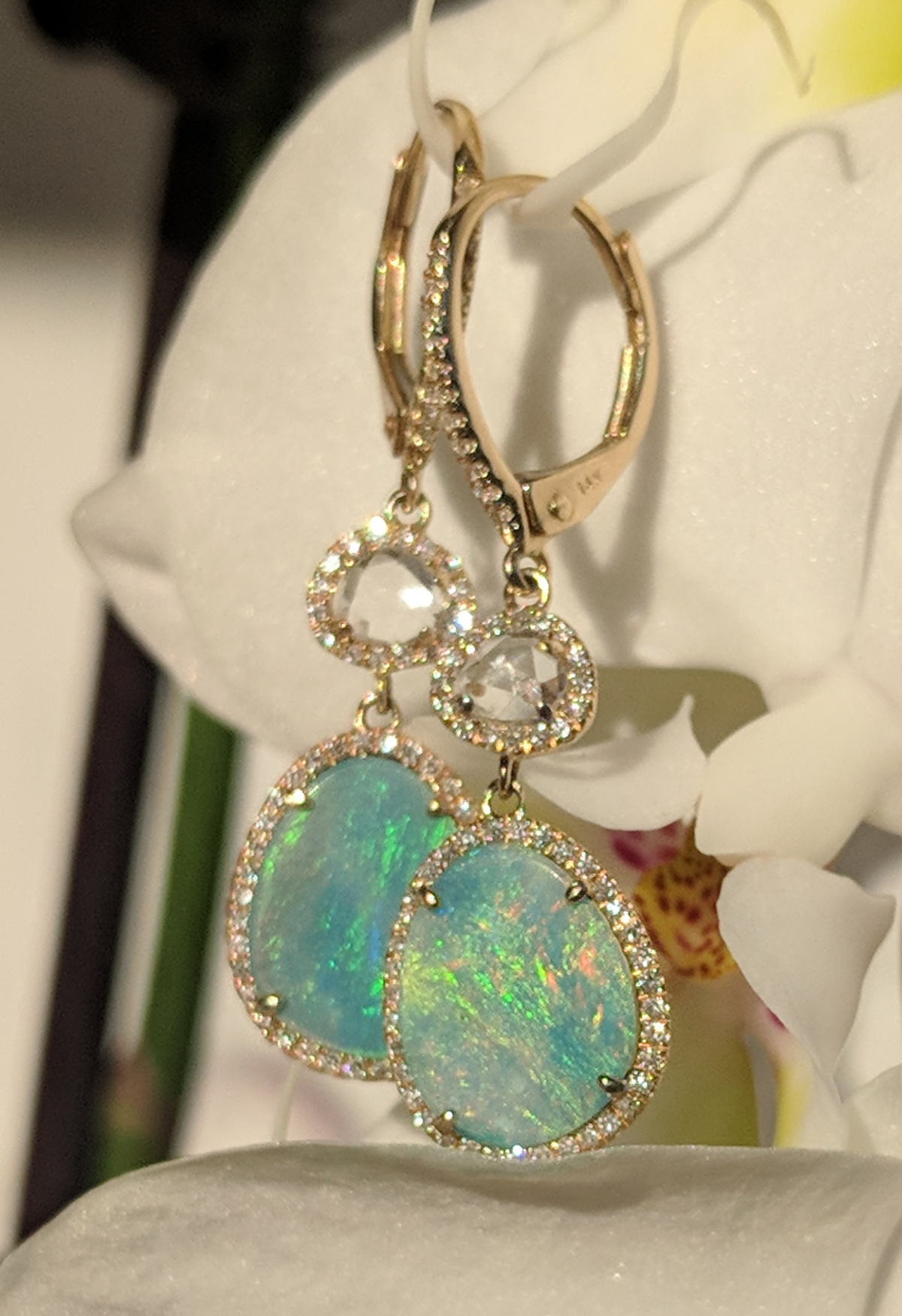 Clara Dangle Earrings With Opal Topaz and Diamonds