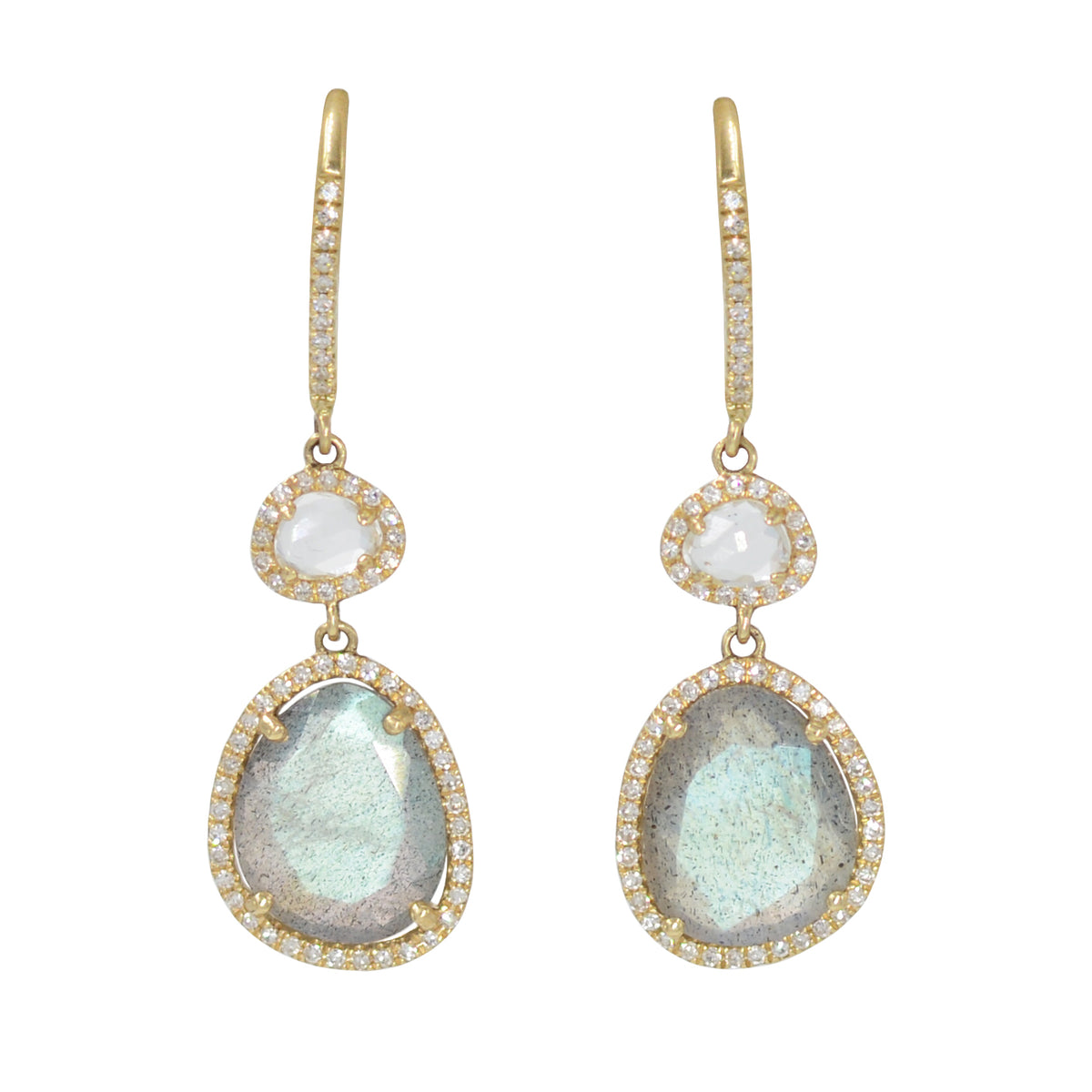 Clara Dangle Earrings With Diamonds - Labradorite and White Topaz