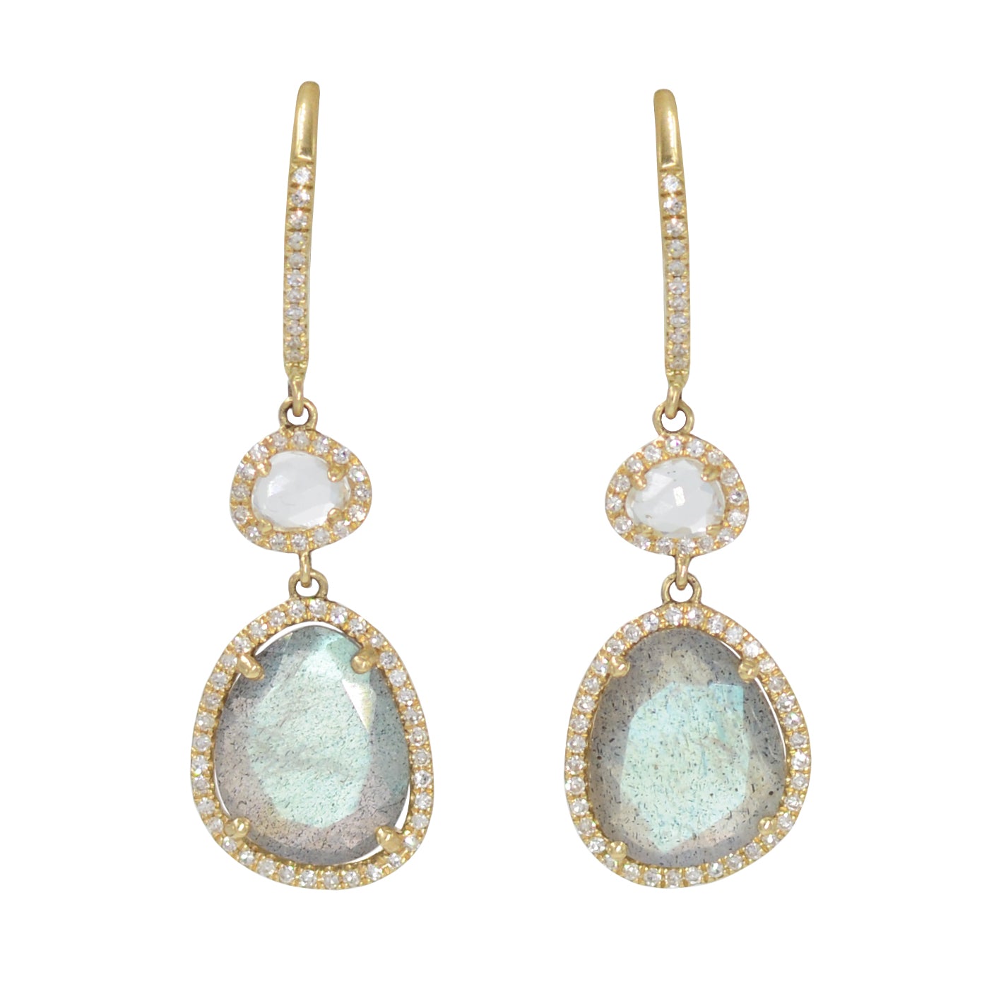 Clara Dangle Earrings With Diamonds - Labradorite and White Topaz