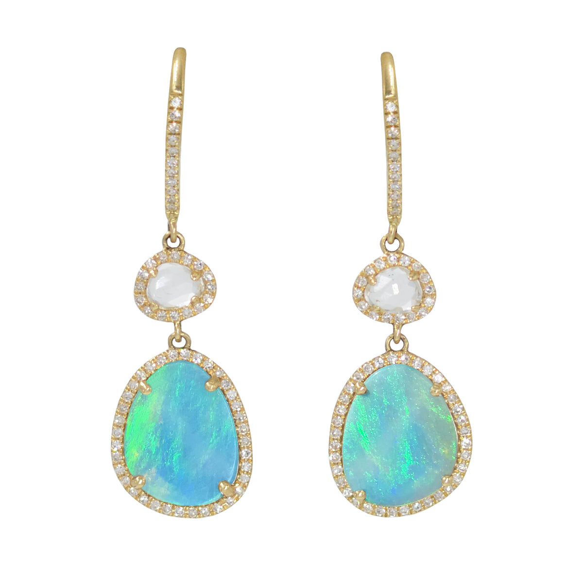 Clara Dangle Earrings With Opal Topaz and Diamonds