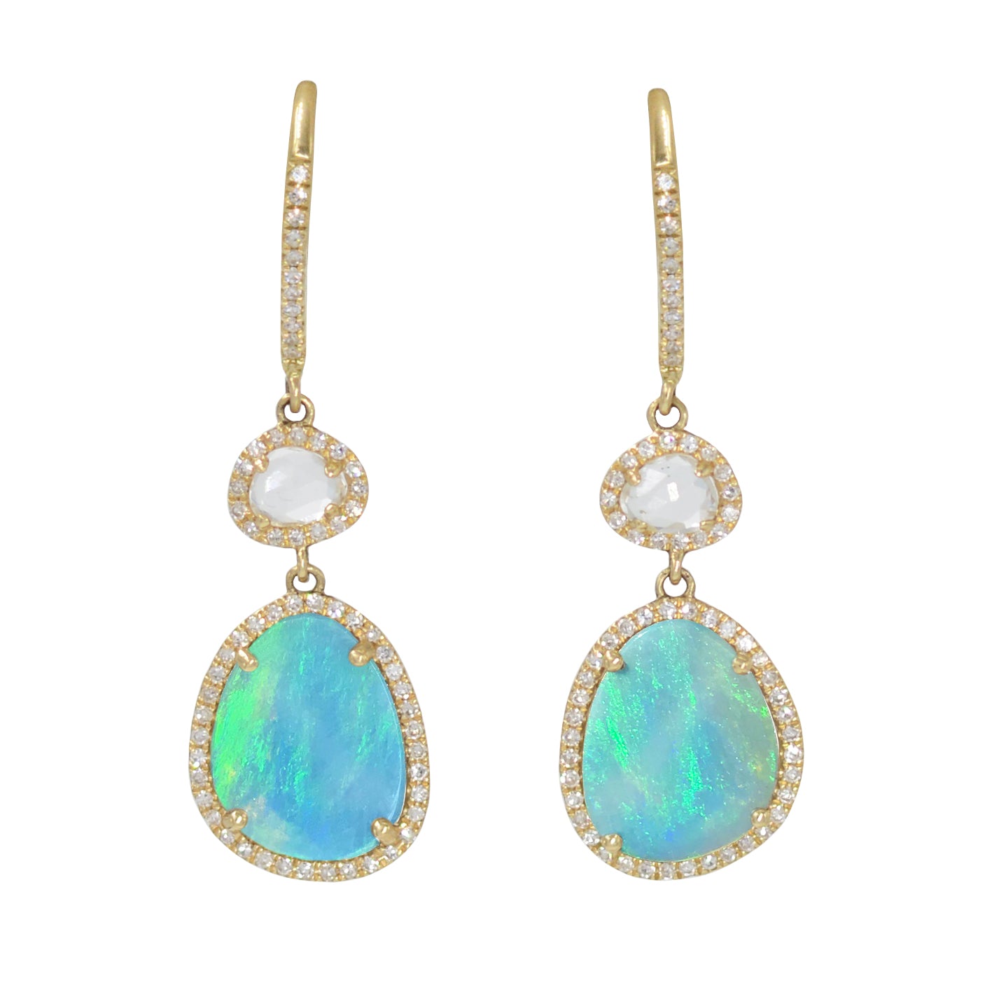 Clara Dangle Earrings With Opal Topaz and Diamonds