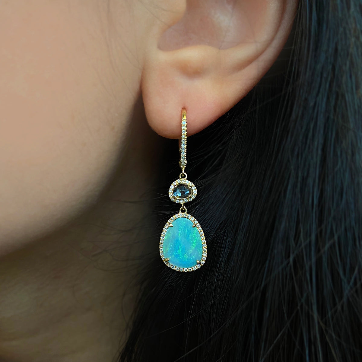 Clara Dangle Earrings With Opal Topaz and Diamonds
