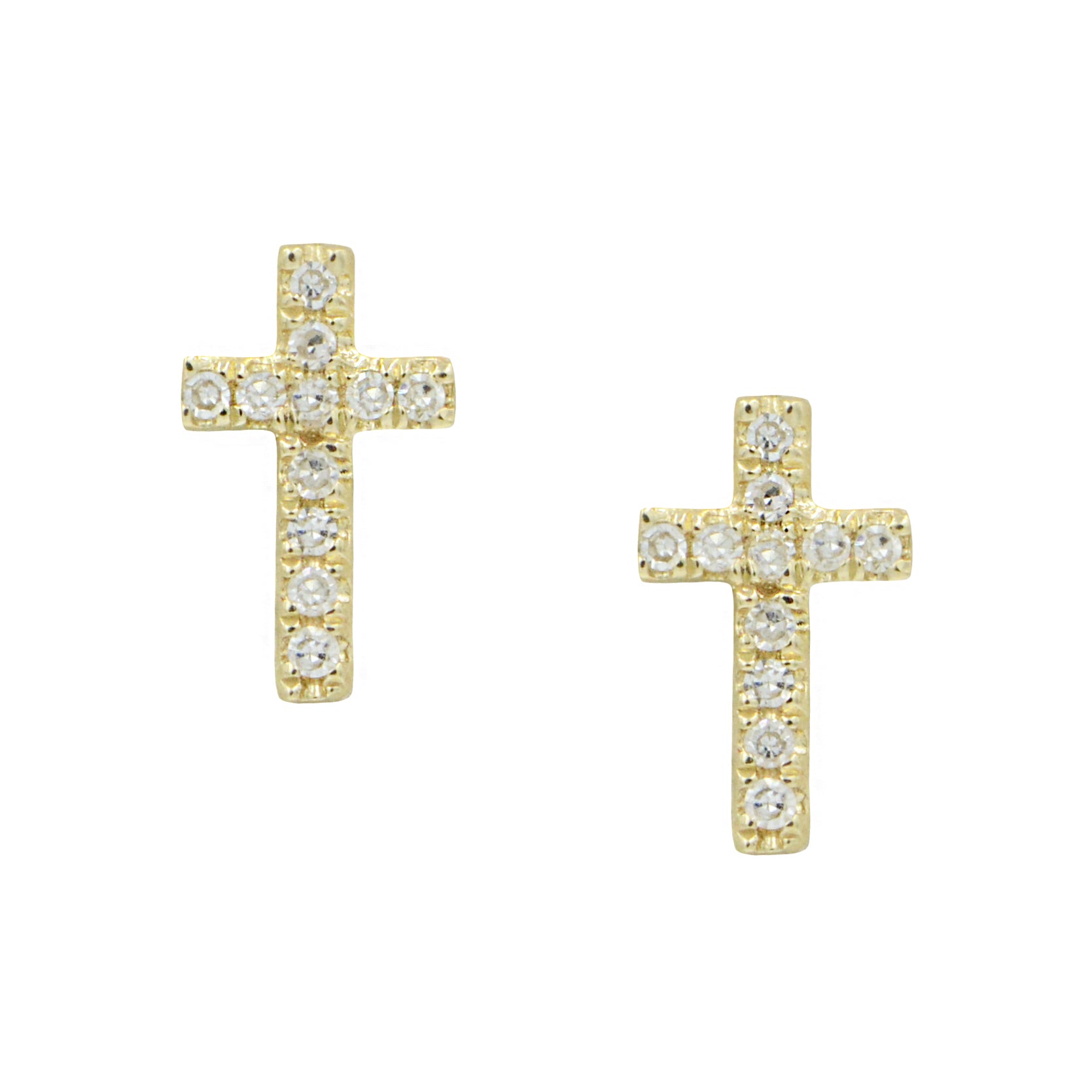 Cross Diamond Stud Earrings 14k Gold