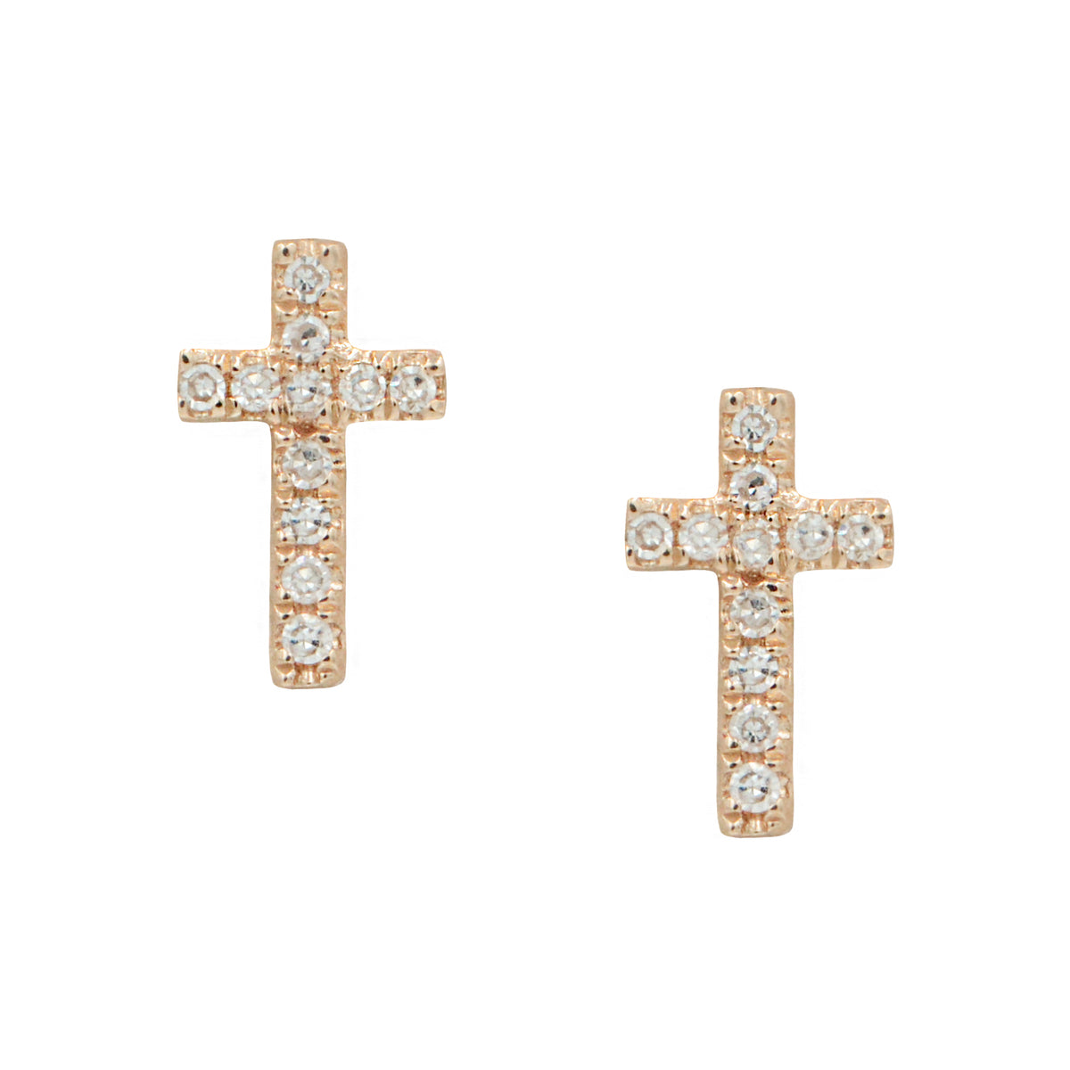 Cross Diamond Stud Earrings 14k Rose Gold