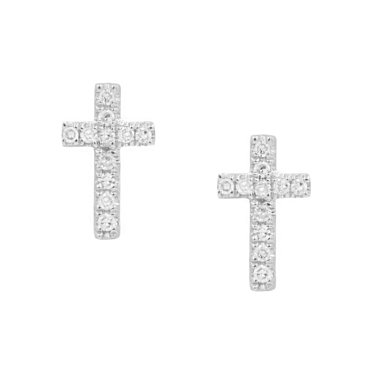 Cross Diamond Stud Earrings 14k White Gold