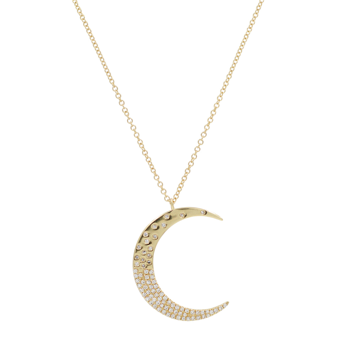 Crescent Moon Necklace With Diamonds in 14k Gold - KAMARIA