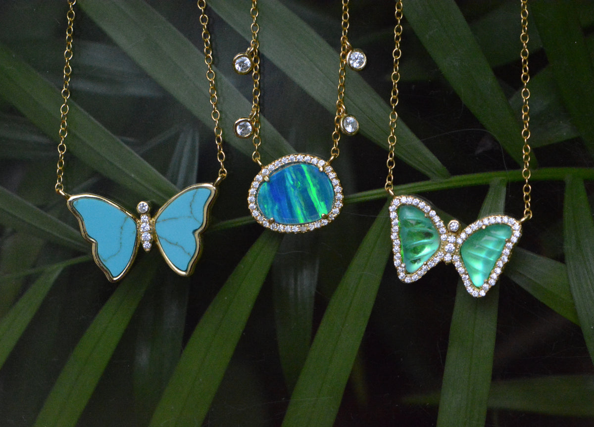 Turquoise Butterfly Necklace With Bezel