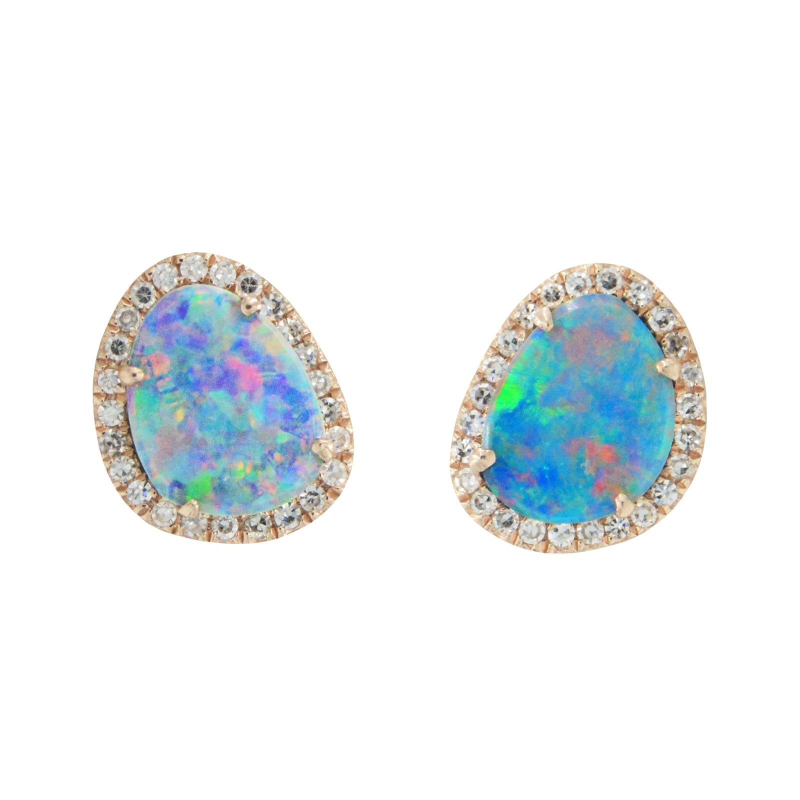 Diamond Opal Pebble Stud Earrings
