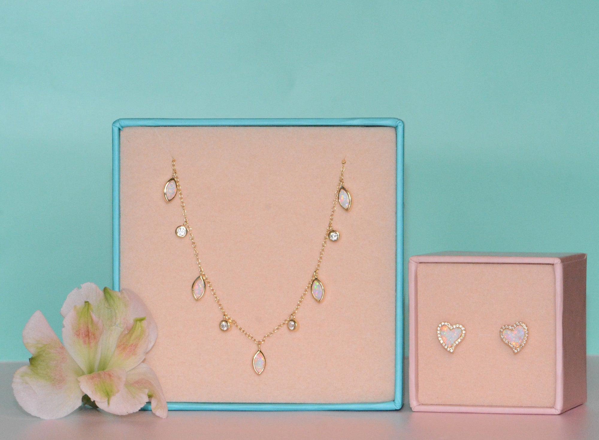 Gift Set | Amore Heart Earrings + Drops of Spring Necklace