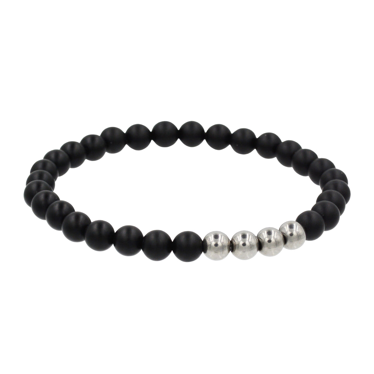 Matte Black Agate and Steel Bracelet
