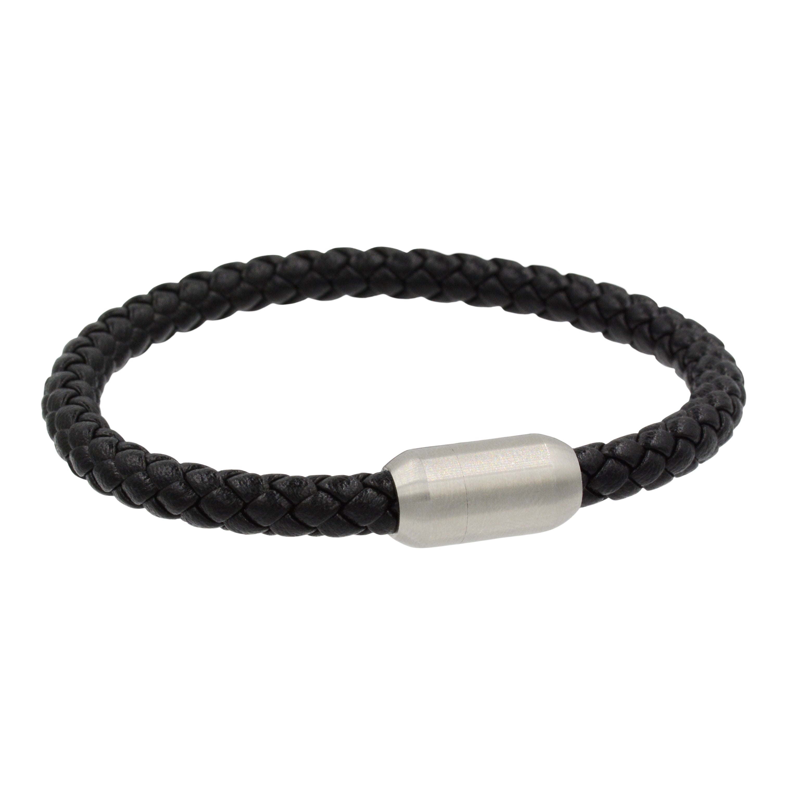 Men's Crucible Brown Twine Stainless Steel Accents Woven Braided Leather  Bangle Bracelet (12mm) - Black (8.5