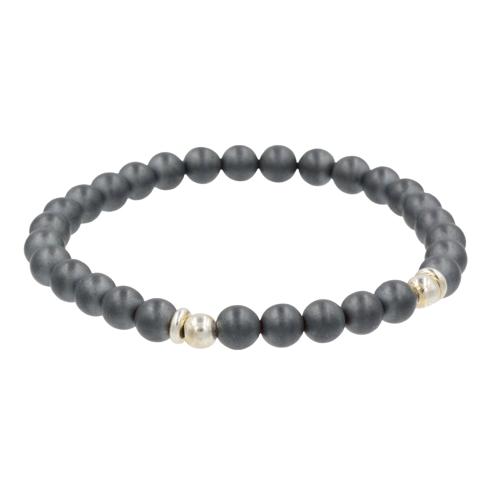 Matte Hematite Bracelet with Silver beads