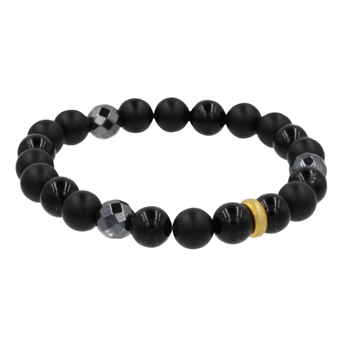 Black Onyx Bracelet with Gold Bead Accents
