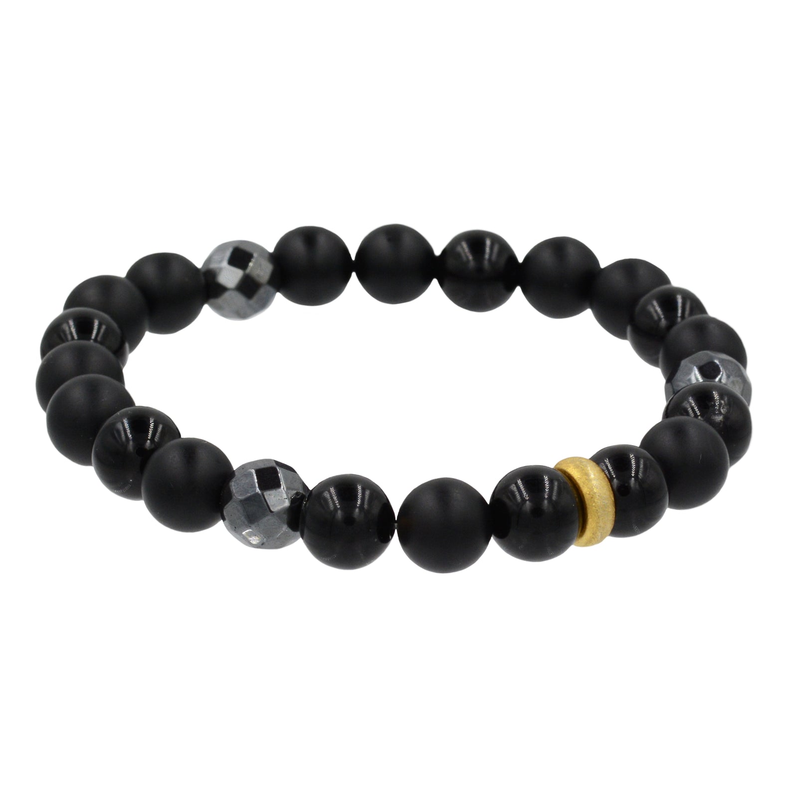 Black Onyx Bracelet with Gold Bead Accents