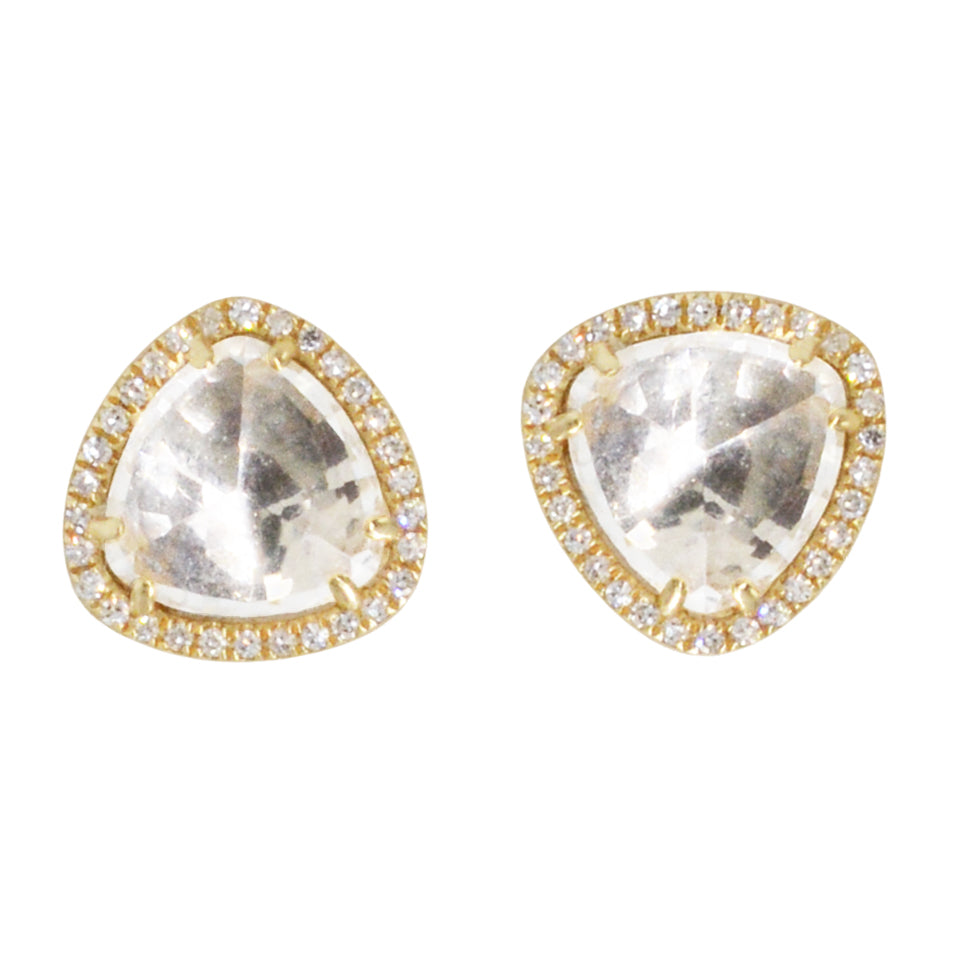Trinity Stud Earrings With Diamonds - White Topaz