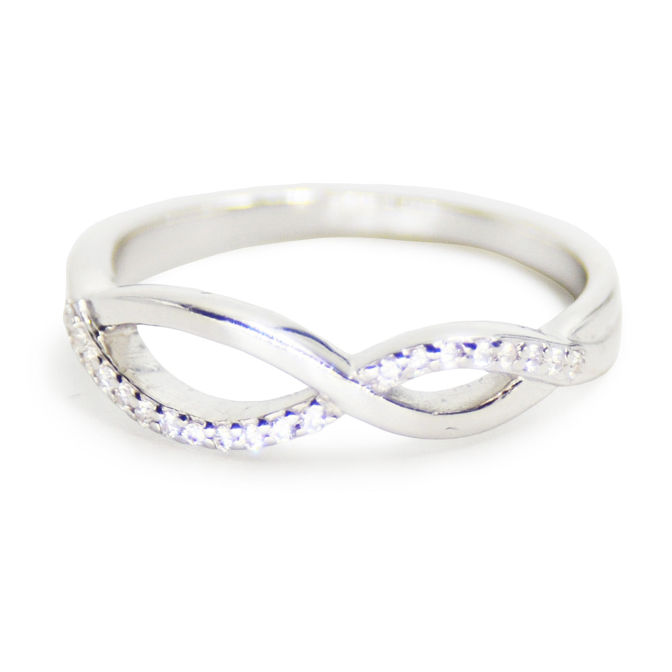 White Cubic Zirconia Infinity Ring in Sterling Silver with Platinum Plating  - 7153394 - TJC