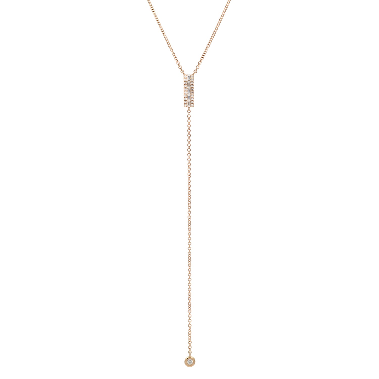 Diamond Baguette Lariat Necklace - Rose Gold
