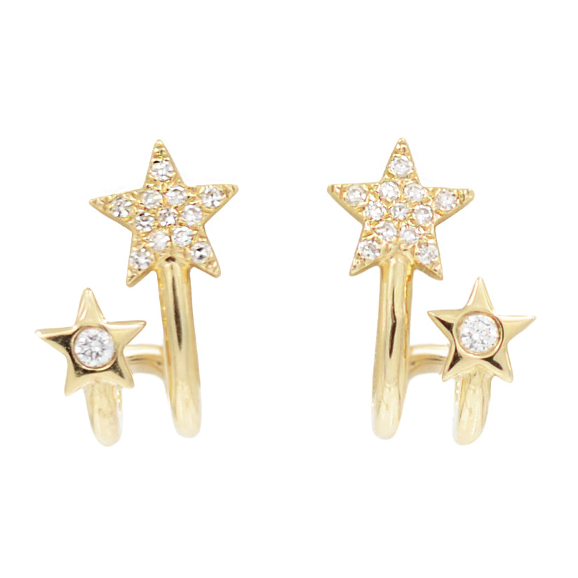Double Star Huggie Diamond Earrings
