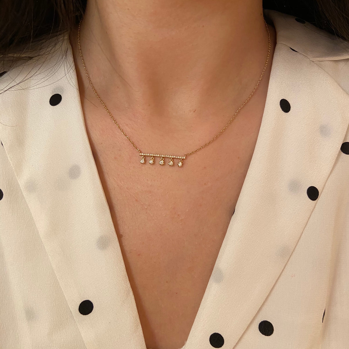 Diamond Bar With Drops Necklace LIfestyle