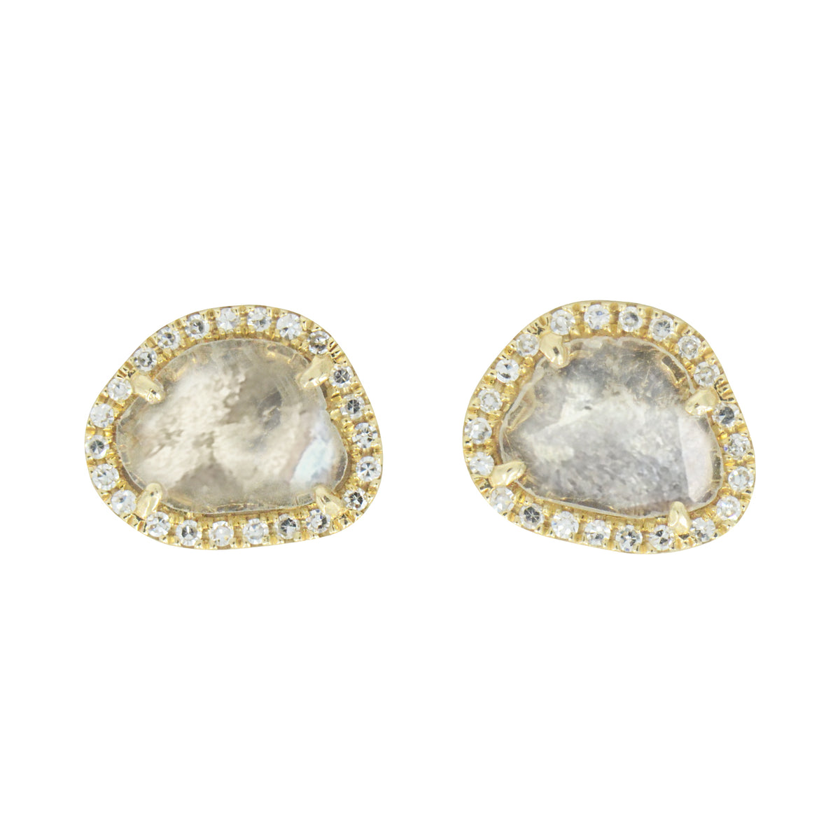 Diamond Slice Stud Earrings in 14k Gold