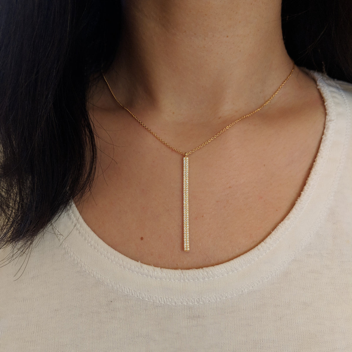 Double Crystal Bar Necklace Layered Crystals Lifestyle