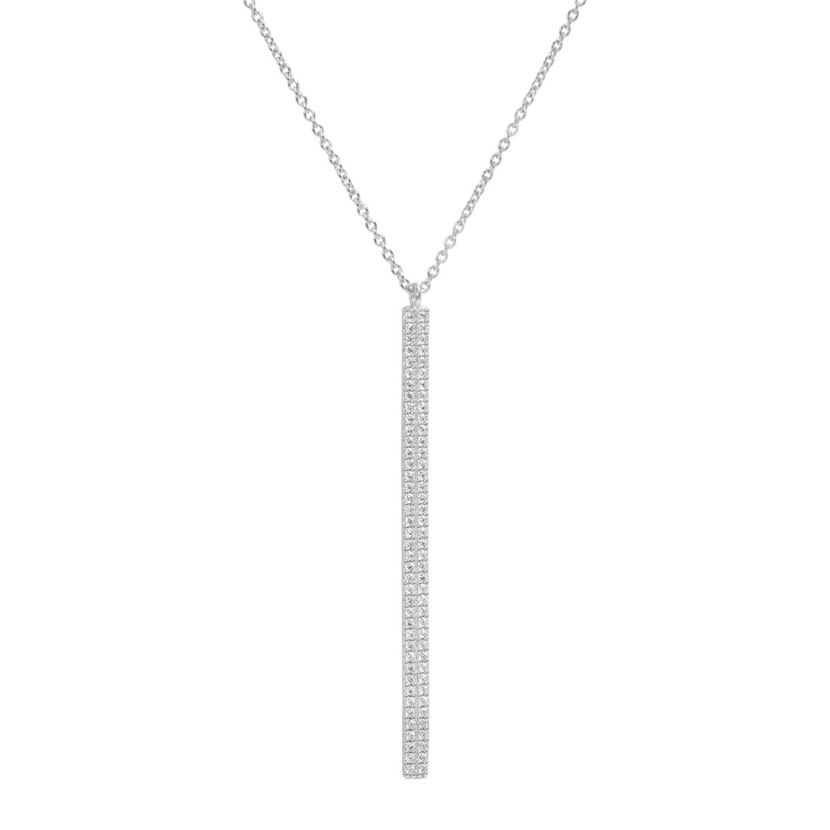 Double Crystal Bar Necklace Layered Crystals Silver