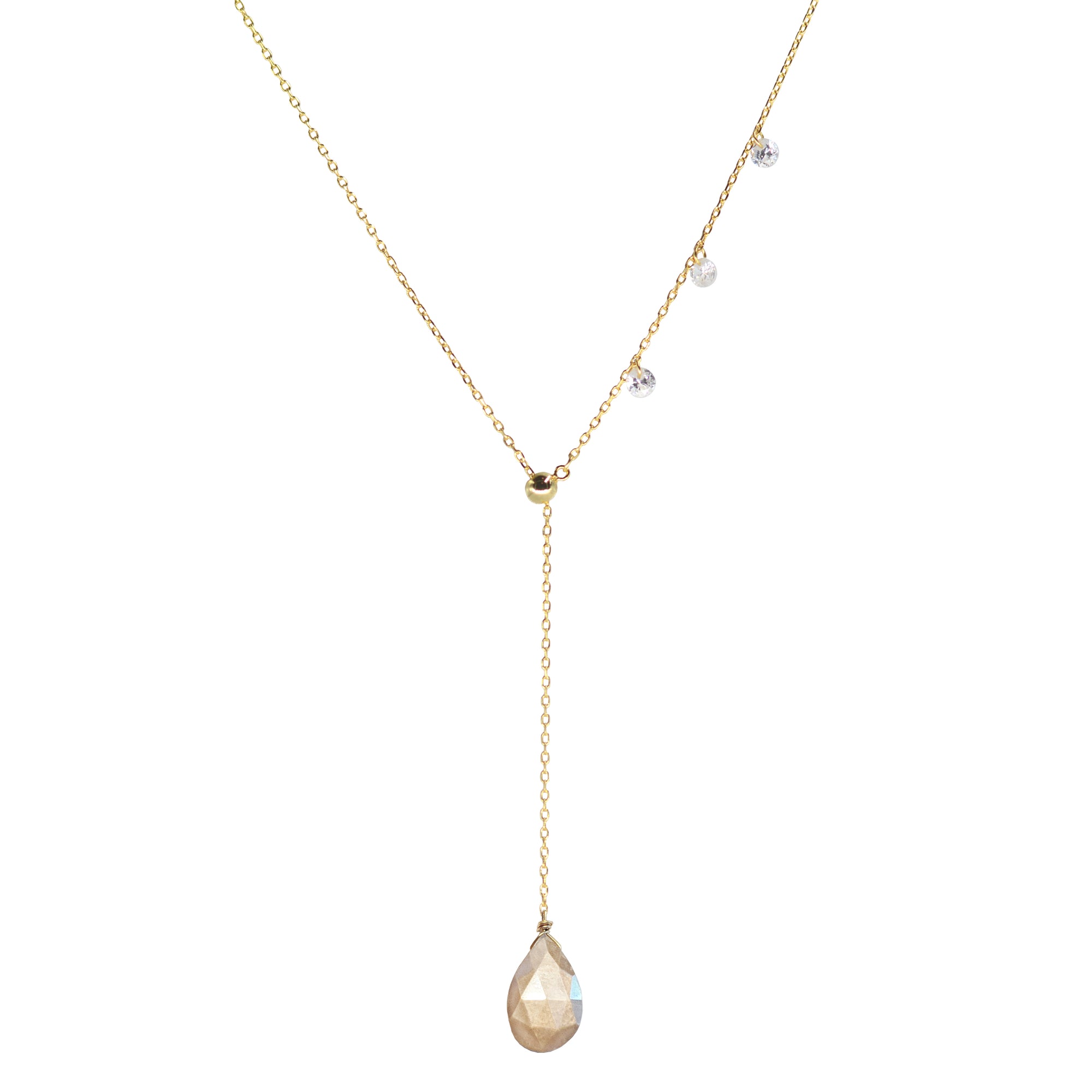 Double Slider Lariat with Mystic Peach Moonstone Drop