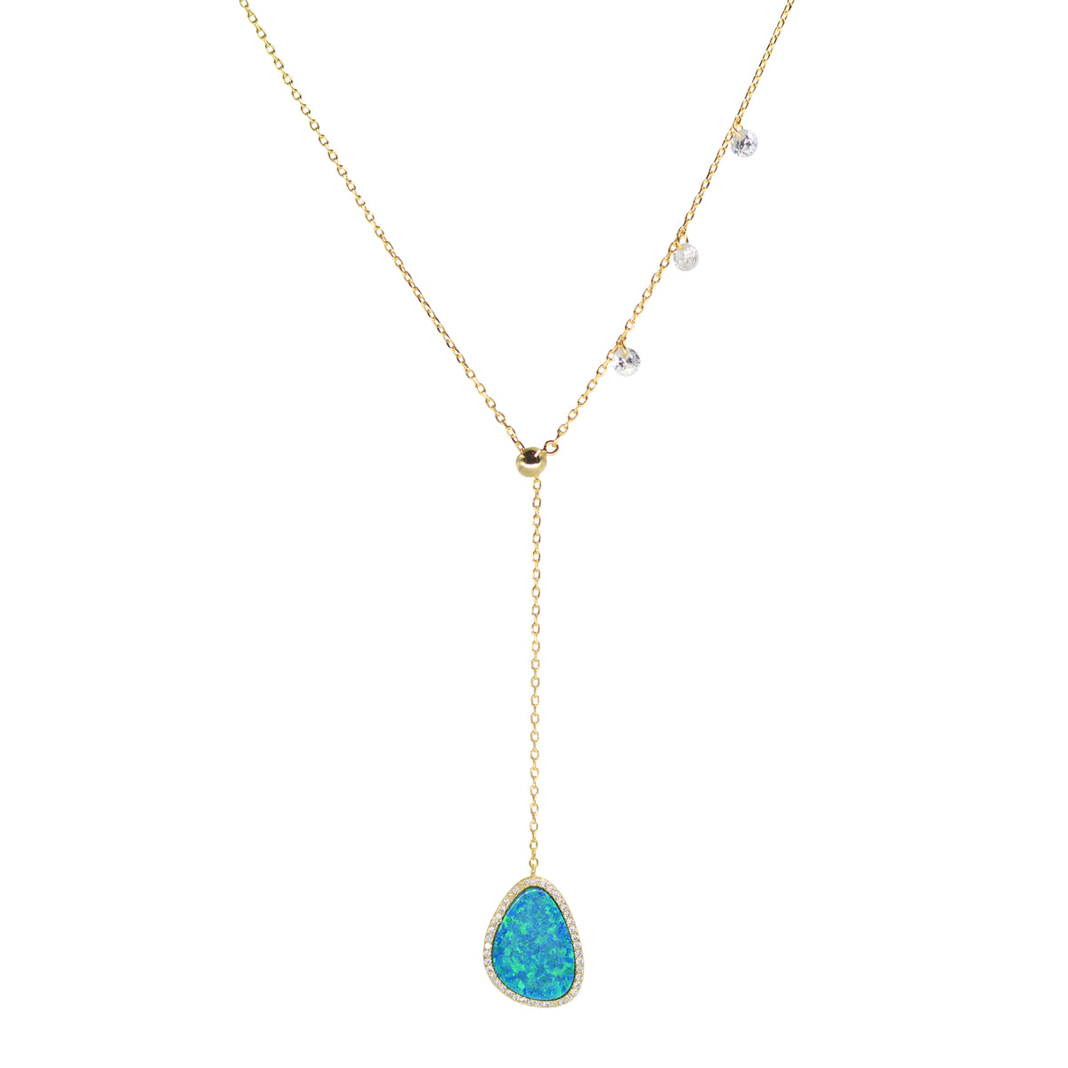 Opal Pebble Double Slider Lariat Necklace