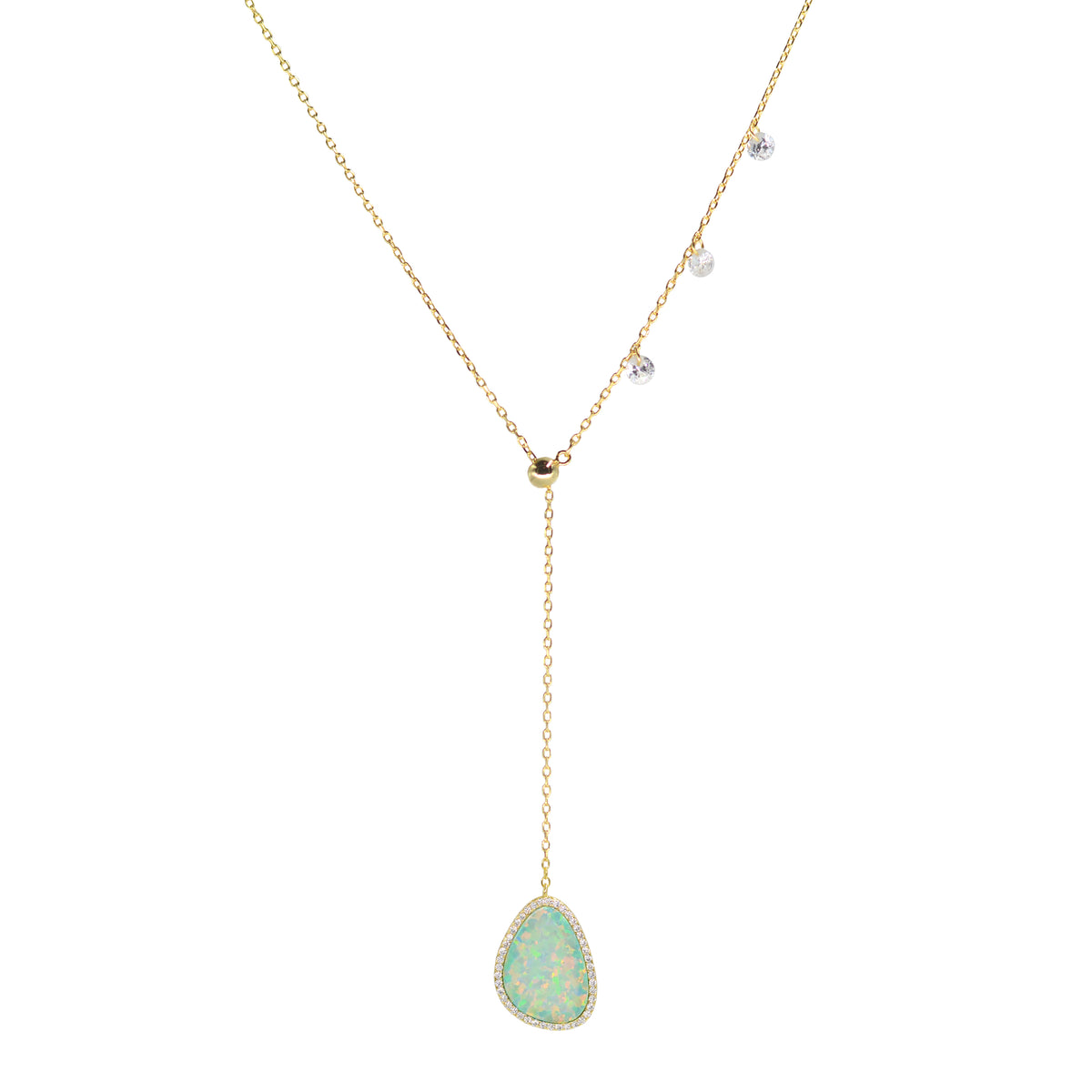 Opal Pebble Double Slider Lariat Necklace