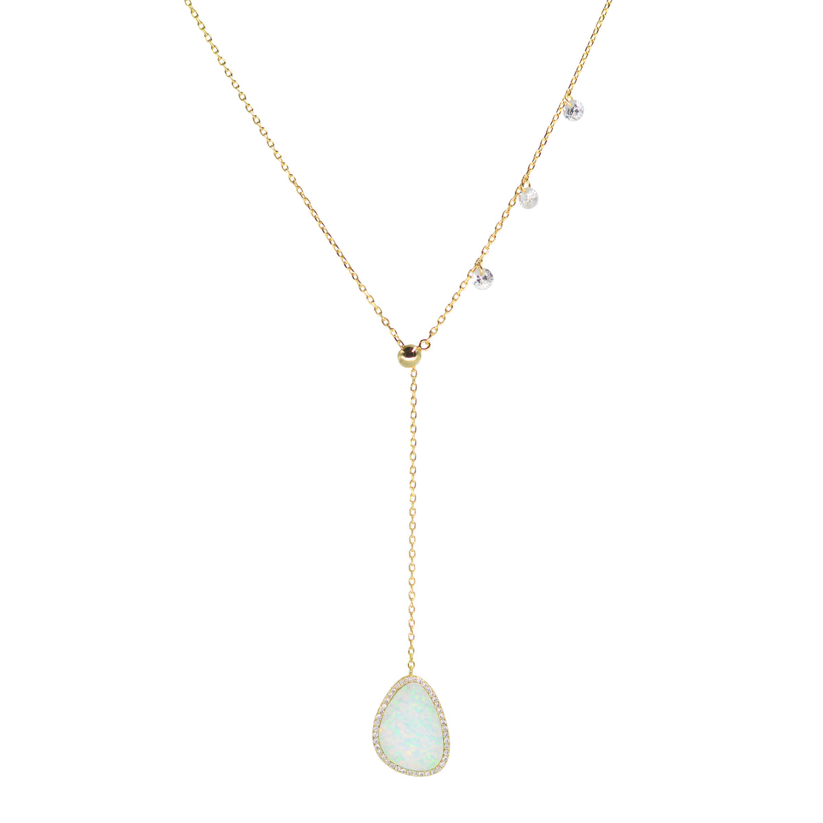 Opal Pebble Double Slider Lariat Necklace