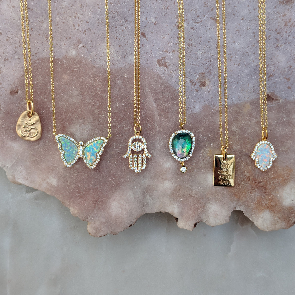 Opal Hamsa Hand Necklace