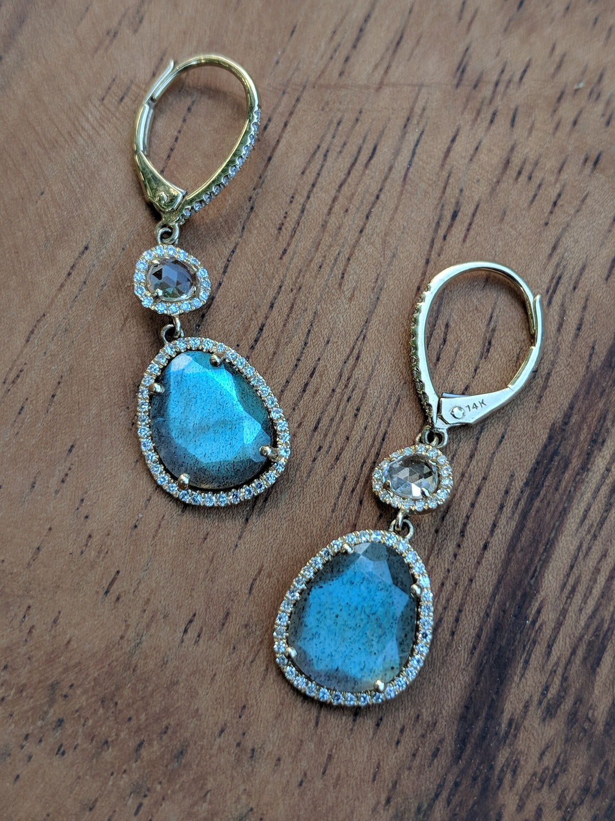 Clara Dangle Earrings With Diamonds - Labradorite and White Topaz