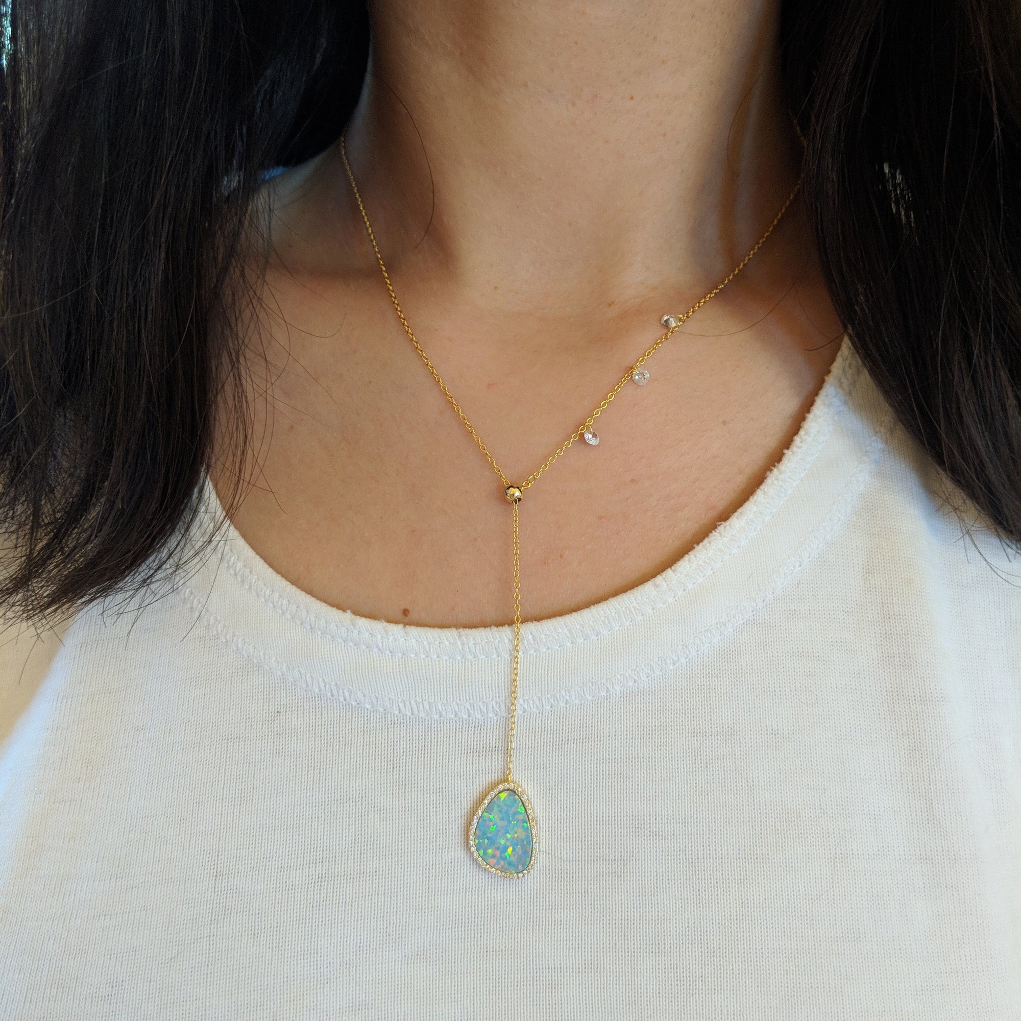Opal Pebble Double Slider Lariat Necklace