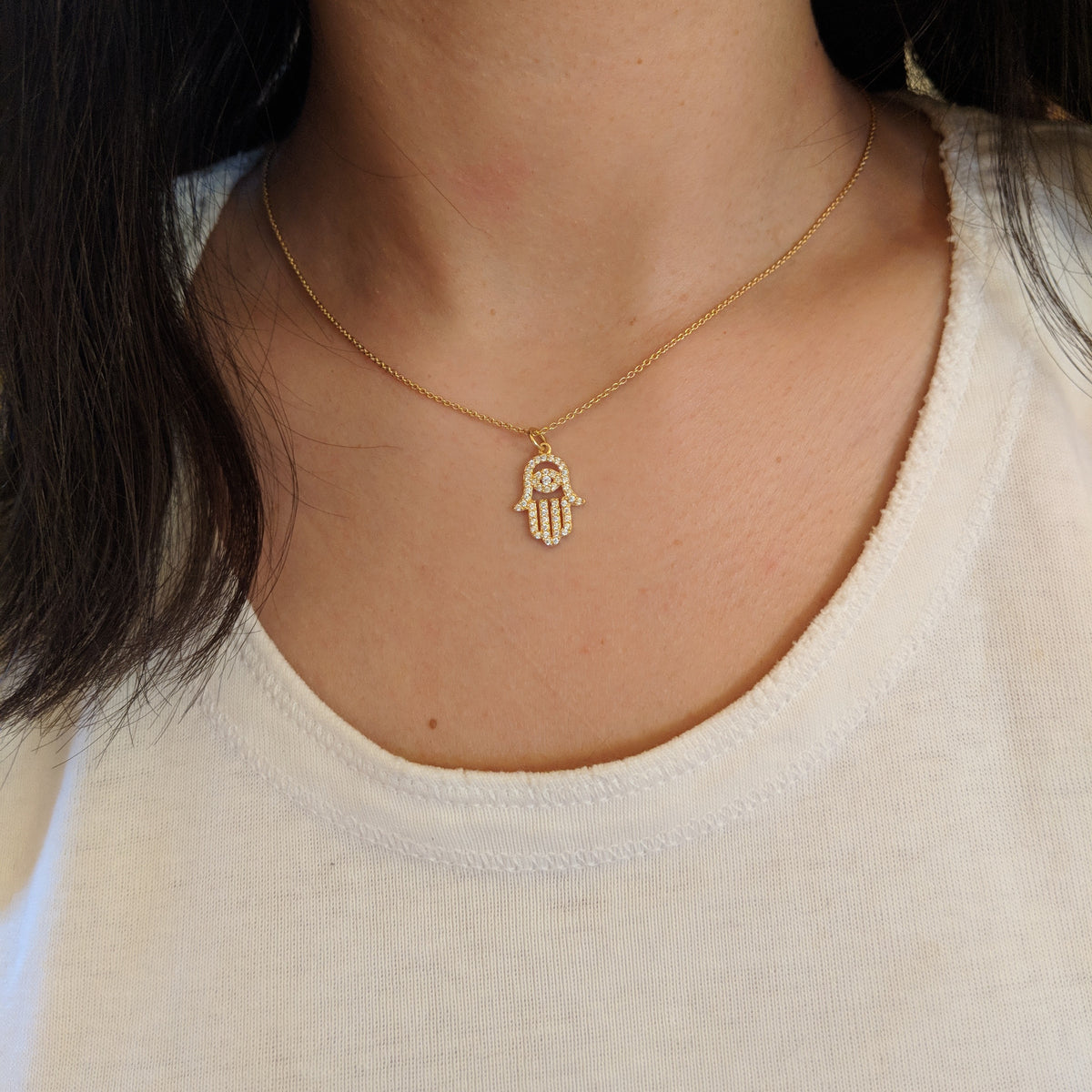 Hamsa Hand Necklace With Crystals