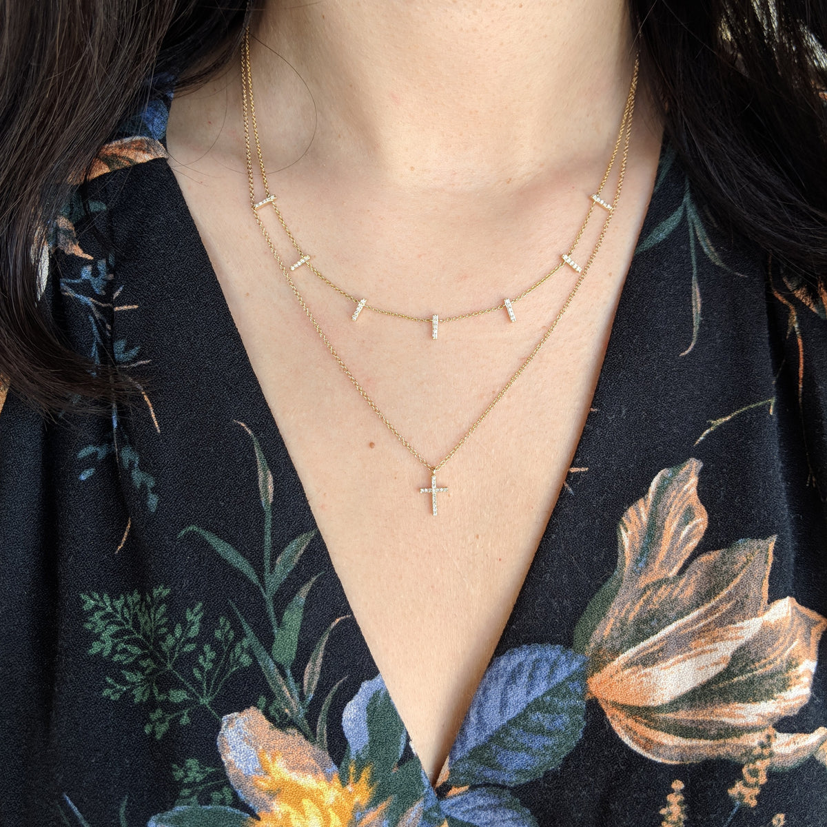 Diamond Cross Necklace - Mini