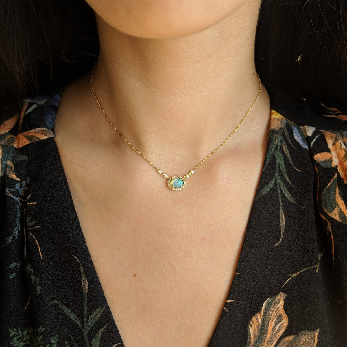 ethiopian oval opal necklace with diamonds