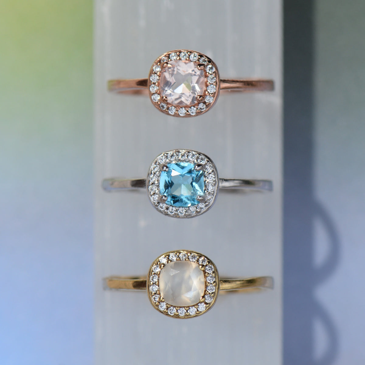 Mini Rose Quartz Pave Ring