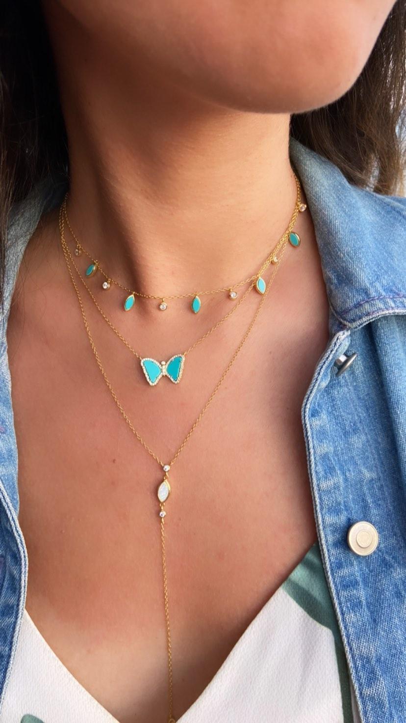 14K Gold Turquoise Butterfly Necklace | Royal Chain Group