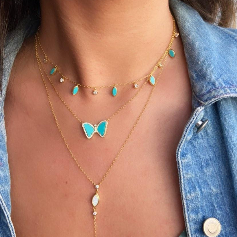 Mini butterfly necklace with turquoise gold