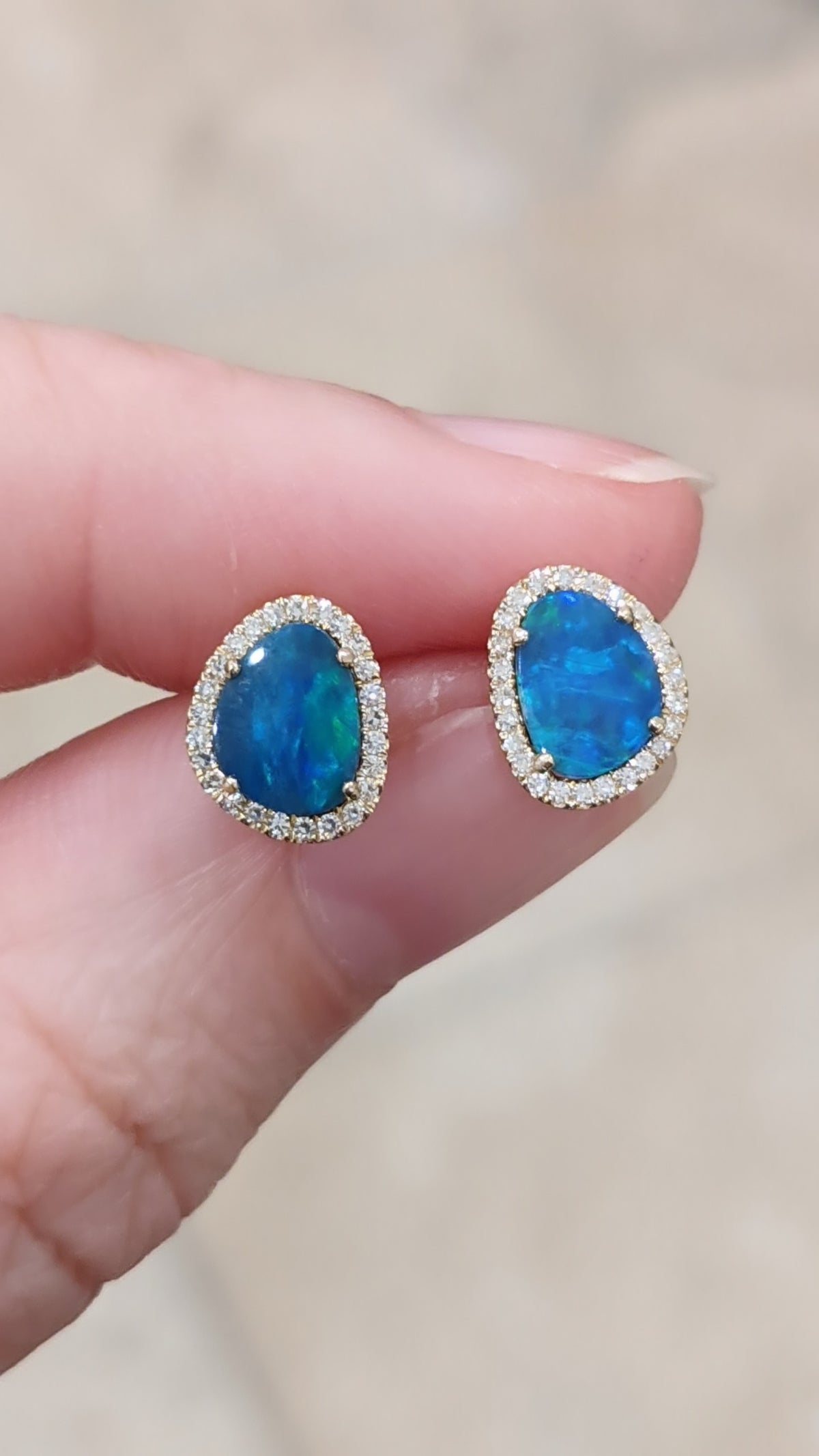Diamond Opal Pebble Stud Earrings